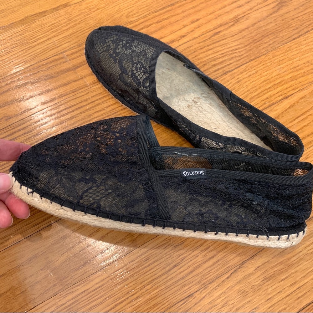 Soludos black lace espadrille flats